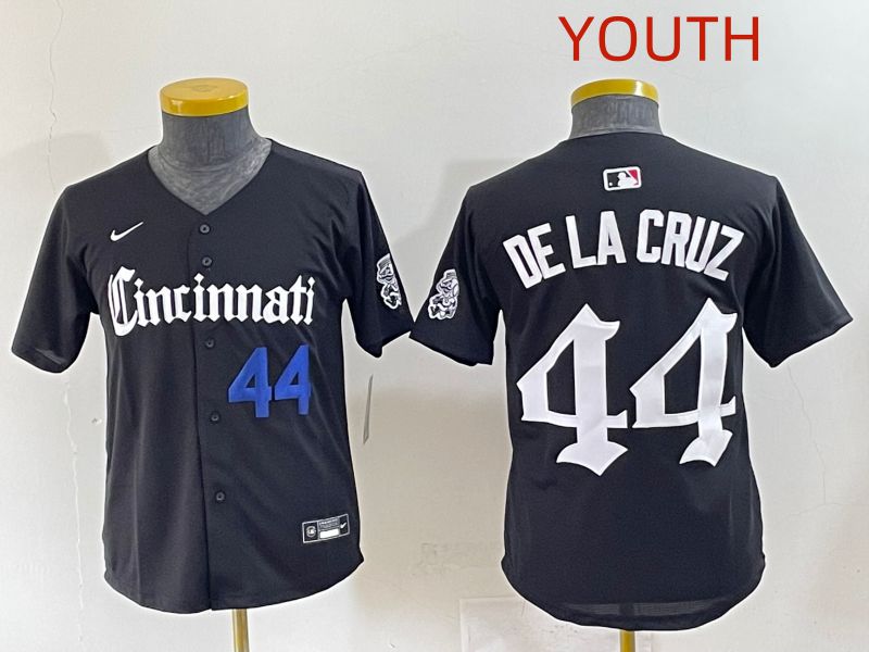 Youth 2025 Cincinnati Reds #44 De La Cruz Black Five generations Joint Name Nike MLB Jersey style 2